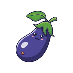 Eggplant kawaii character. Cute Kawaii Eggplant cartoon icon illustration. Food vegetable flat icon concept isolated on white background. Doodle style print illustration for kids clothing.