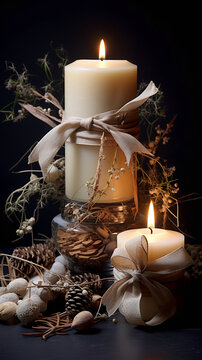 d&eacute;coration floral sur une table accompagn&eacute; de bougies et de cadeaux pour Noel ou anniversaire, bien &ecirc;tre d&eacute;tente