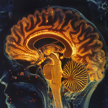 cerveau humain transparent avec effet de lumi&egrave;re pour le syst&egrave;me nerveux 