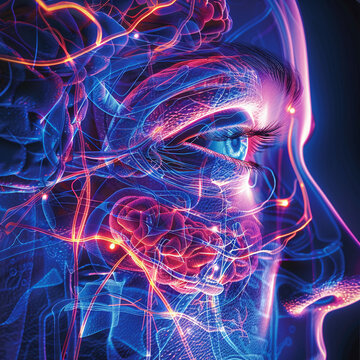 cerveau humain transparent avec effet de lumi&egrave;re pour le syst&egrave;me nerveux 