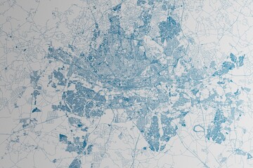 Fototapeta premium Map of the streets of Johannesburg (South Africa) made with blue lines on white paper. 3d render, illustration