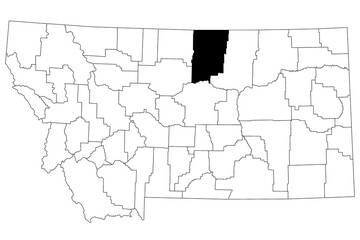Map of Blaine County in Montana state on white background. single County map highlighted by black colour on Montana map. UNITED STATES, US