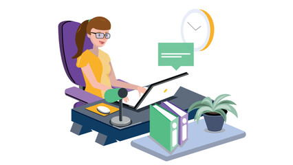Young woman with laptop vector. vector template illustrator. Modern cartoon style, illustrator.