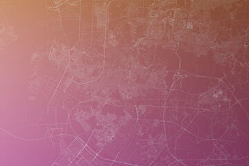 Map of the streets of Incheon (South Korea) made with white lines on pinkish red gradient background. Top view. 3d render, illustration