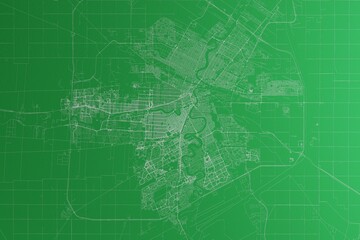 Map of the streets of Winnipeg (Canada) made with white lines on green paper. Rough background. 3d render, illustration