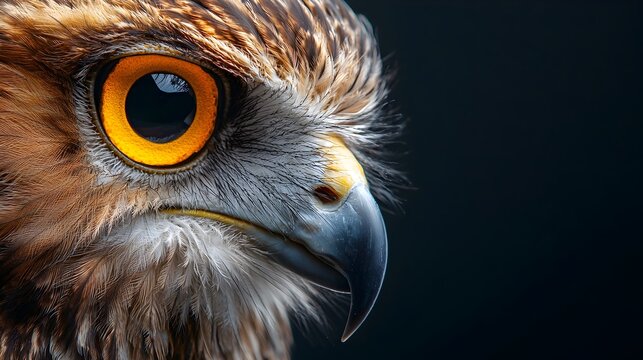 Majestic Owl Portrait with Piercing Orange Eyes and Detailed Feathers