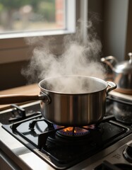 boiling water in the kitchen