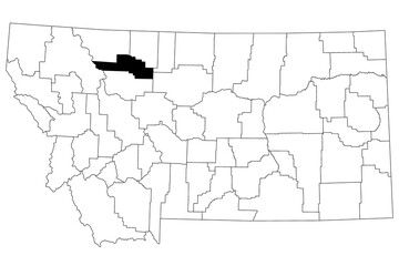 Map of pondera County in Montana state on white background. single County map highlighted by black colour on Montana map. UNITED STATES, US