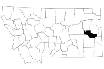 Map of prairie County in Montana state on white background. single County map highlighted by black colour on Montana map. UNITED STATES, US