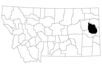 Map of Dawson County in Montana state on white background. single County map highlighted by black colour on Montana map. UNITED STATES, US