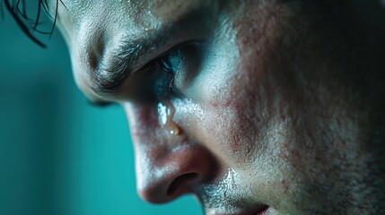 Obraz premium Intense focus and determination in a close-up portrait of a sweating man, AI