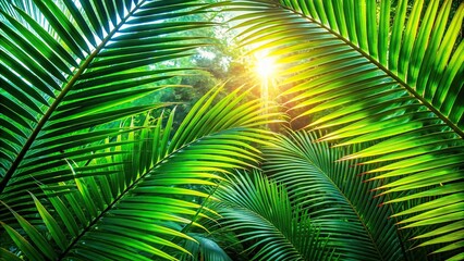 Sunlight filtering through palm fronds creating tropical vibe