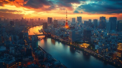 Fototapeta premium Cityscape over Tokyo bay