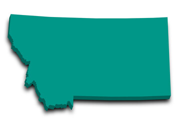 3d Map of Montana state with color. United State of America, US, United State
