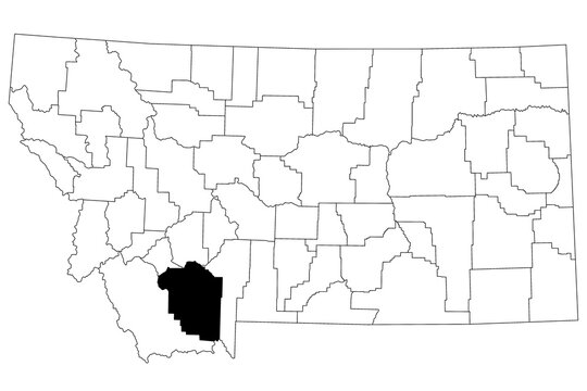 Map of Madison County in Montana state on white background. single County map highlighted by black colour on Montana map. UNITED STATES, US