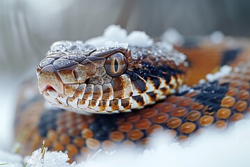Obraz premium Snake in the snow close-up. New Year 2025.