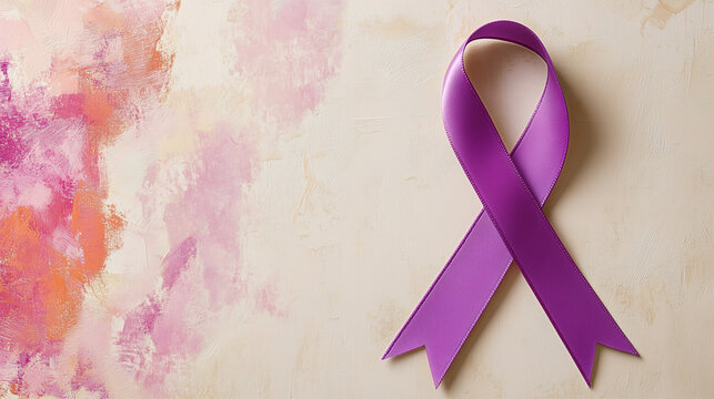 A lavender ribbon symbolizing cancer.