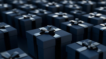 Elegant Black Gift Boxes with Ribbons Arranged Perfectly for Special Occasions
