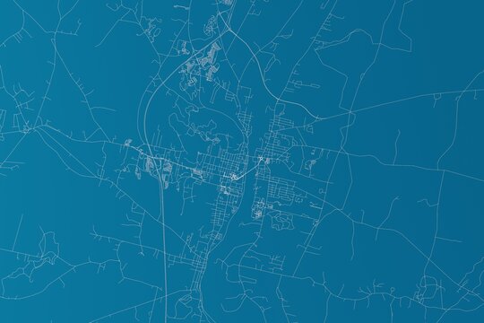 Map of the streets of Augusta (Maine, USA) made with white lines on blue background. 3d render, illustration