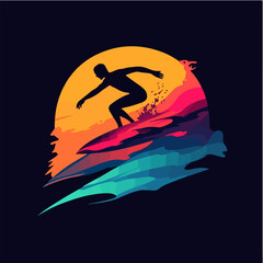 Surfer conquers a wave. Extreme sport. Surfing.