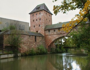 river tower blue b on nuremberg city cityscape