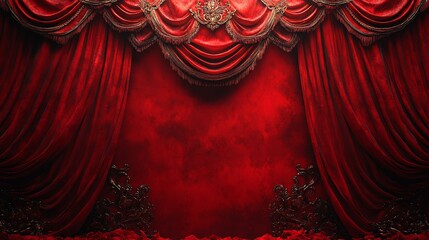 A luxurious red velvet theater curtain, evoking a dramatic and elegant atmosphere.