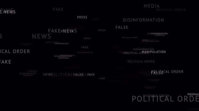 fake media news disinformation typography loop PNG Alpha flying text. words looping animation