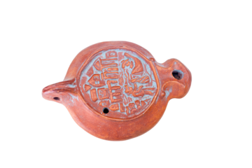 replica of a ceramic lucerne from roman times, transparent background