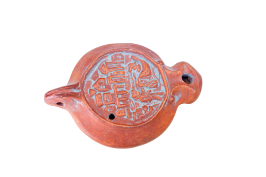 replica of a ceramic lucerne from roman times, transparent background