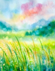 Obraz premium Watercolor illustration of a meadow blowing through the wind.