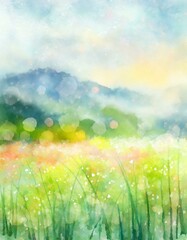 Fototapeta premium Watercolor illustration of a meadow blowing through the wind.