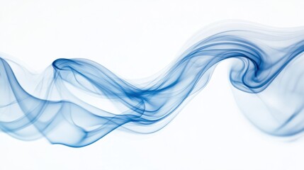 Blue smoke cloud twisting and dispersing against a white background, creating an airy, fluid effect.