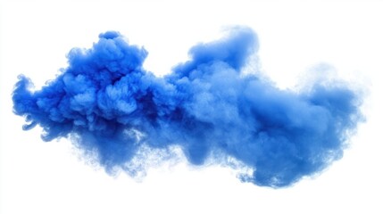 Blue smoke plume captured in mid-explosion, spreading outward with soft, billowing edges against white.