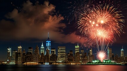 Obraz premium fireworks over the river