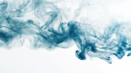 Fototapeta premium Soft, billowing blue smoke clouds creating intricate patterns as they disperse against a white backdrop.