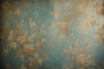 Faded vintage wallpaper with peeling edges and water stains
