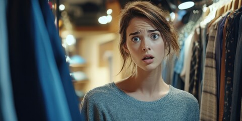 The customer face shows uncertainty choosing a size