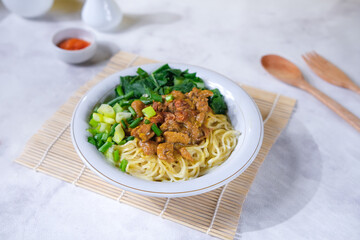 Mie ayam or noodles chicken is traditional food from indonesia