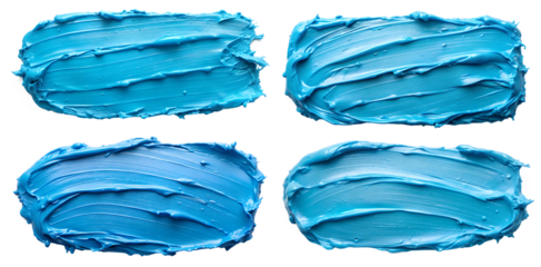 Set of blue cream strokes on a transparent background. Concept of design or beauty cream.
