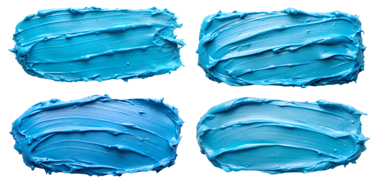 Set of blue cream strokes on a transparent background. Concept of design or beauty cream.