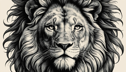 Vintage Lion Head Sketch in Retro Engraving Style.