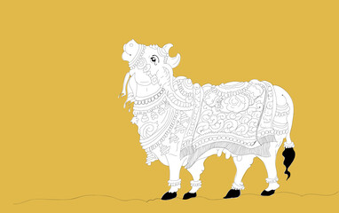 Indian art kalamkari, ornaments on the body of a cow.