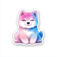 Fototapeta premium Adorable pastel puppy sticker illustration cute dog animal colors cartoon pet tie-dye kawaii art care