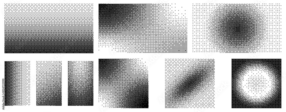 Aufkleber Retro futuristic bitmap backgrounds set. Retro halftone vignette effect design banner in trendy y2k style