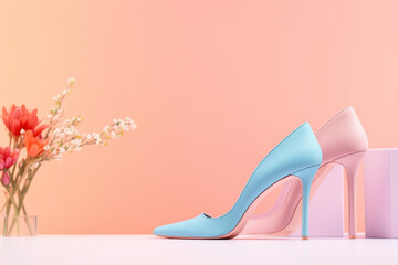 Elegant Pastel High Heels with Spring Flowers - Perfect Feminine Decor