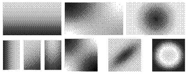 Retro futuristic bitmap backgrounds set. Retro halftone vignette effect design banner in trendy y2k style