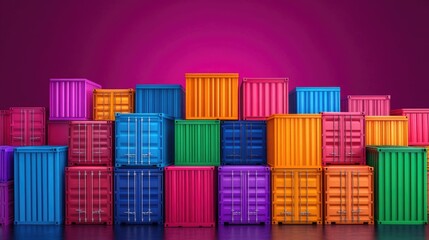 Obraz premium Vibrant stacked shipping containers against a bold pink background