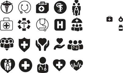 Black Medical Icon pack of 20