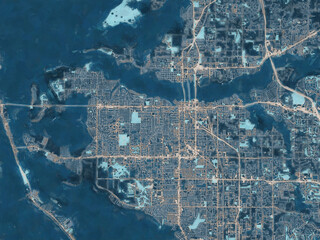 Painterly Style City Map of Bradenton  Florida, USA in a Blue Color Scheme.