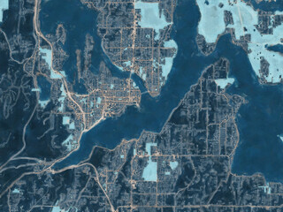 Painterly Style City Map of Bremerton Washington, USA in a Blue Color Scheme.